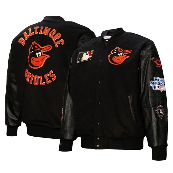 NWT Mitchell & Ness Men’s Baltimore Orioles Black Varsity Jacket